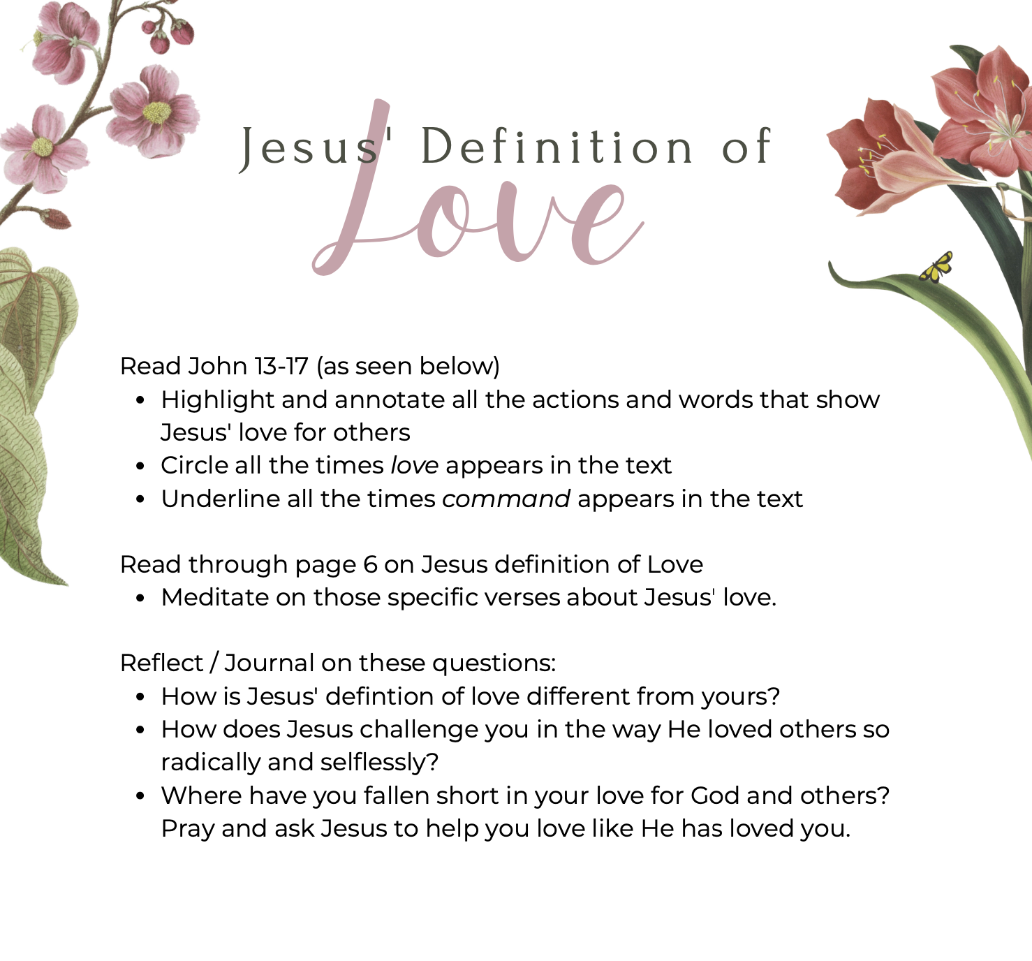 Jesus' Definition of Love WorkSheet Coffee & Bible Time